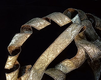 Cinta de encaje metalizada dorada antigua Tim, diseño de hojas, cinta de brocado francesa de 1" de ancho con trenza de hilos dorados tejidos, ValuesForEver