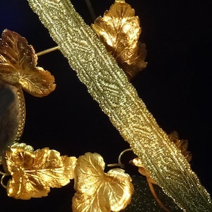 Antique warm Gold Metallic Lace Tape Tim, french passementerie brocade ribbon braid of woven gold threads picot edge 3/4&quot; BTY, ValuesForEver