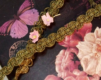 Adorno de encaje metálico dorado antiguo para ruching rococó ruche ruffle abalorios obra de arte cinta-trabajo 1/2 "de ancho vintage 1920s BTY ValuesForEver