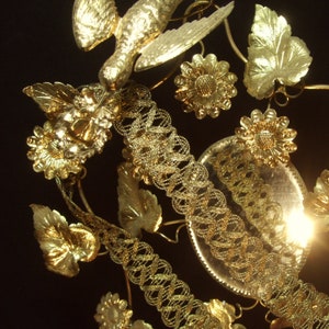 Adorno de encaje metálico de oro bronce antiguo de la década de 1900, trenza de brocado de pasamanería francesa de hilo metálico/alto contenido de metal/trabajo de cinta vintage de 1&quot; de ancho