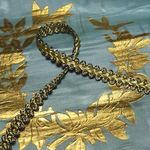 Ram's Horn Gimp Trim, Antique Vintage Gold Metallic Metal Ribbon, classic brocade braid for lampshade pillow costume vestment 3/8" wide
