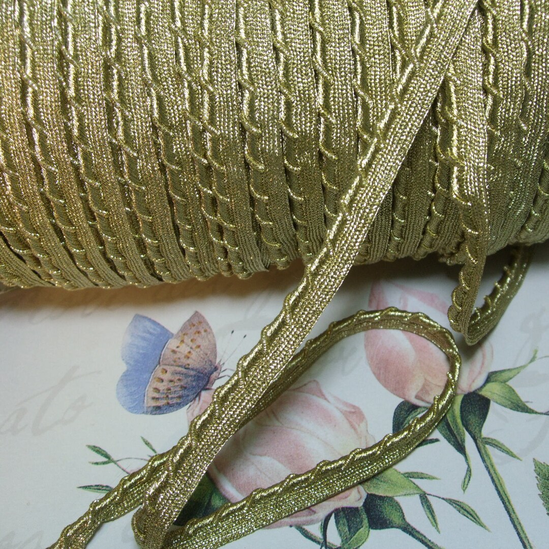 Antique Vintage THICK Gold Metallic Metal Lip Rope Cord Piping Edging ...