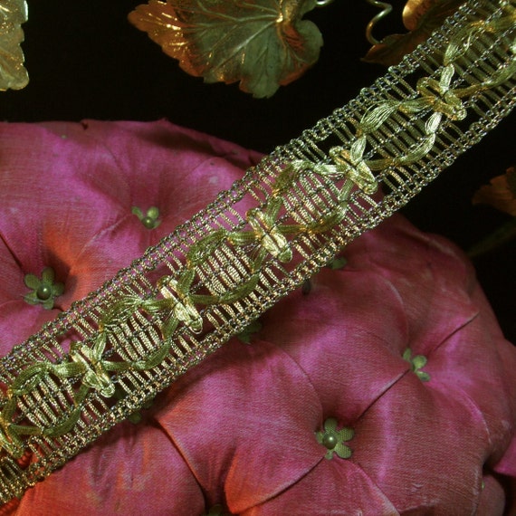 Antique vtg Heavy Gold Bronze Metal Trim Woven Braid Lace Early 1900´s 1/" wide