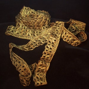 Antique 1800s bronze gold metallic trim brocade braid lace, heavy of very high REAL METAL content 1-3/8&quot; for pillow embroidery costume lamps