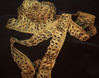 Encaje de brocado trenzado con borde metálico dorado y bronce antiguo del siglo XIX, pesado con un contenido de METAL REAL muy alto de 1-3/8" para lámparas de disfraces con bordado de almohadas