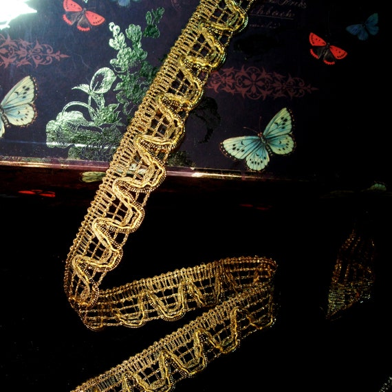 Antique Gold trim brocade Bullion Metal Scallop Braid Net Lace 1-1/8" wide high metal content Passementerie Lampshade BTY ValuesForEver