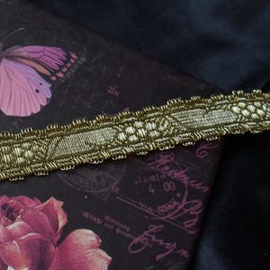 Antique Gold Metallic Lace Tape Tim, french 9/16&quot; = 1,4 cm wide passementerie brocade ribbon braid of woven gold threads, BTY ValuesForEver