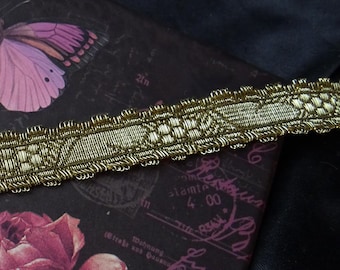 Cinta de encaje metalizada dorada antigua Tim, cinta de brocado francesa de pasamanería de 1,4 cm de ancho con hilos dorados tejidos, BTY ValuesForEver