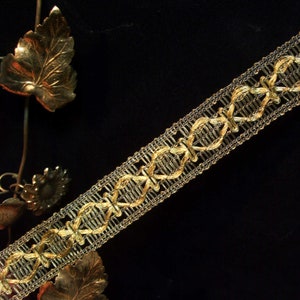Antique Heavy Gold Metal Braid Lace Trim c 1890 s HIGH Metal content, swag design passementerie braid ribbon tape, art-work lampshade pillow