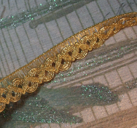 Antique vintage gold metallic metal lace trim ribbon braid for lampshade 1/" WIDE