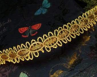 Adorno metálico dorado antiguo de alto contenido metálico, trenza de encaje, cinta para lámpara vintage, pantalla, almohada, cortina, disfraz, 1/2" BTY