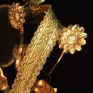 Antique warm Gold Metallic Lace Tape Tim, french passementerie brocade ribbon braid of woven gold threads picot edge, ValuesForEver