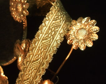 Cinta de encaje metálico dorado cálido antiguo Tim, cinta de brocado de pasamanería francesa trenza de hilos de oro tejidos borde picot, ValuesForEver