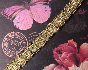 Cinta de encaje metalizada dorada antigua Tim, estrecha cinta de brocado francés de pasamanería de 9,5 cm con trenza de hilos dorados tejidos y borde de picot, ValuesForEver