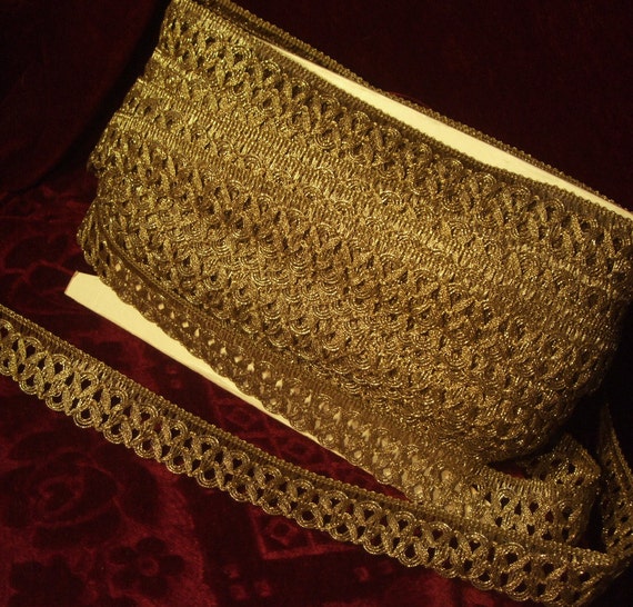 Antique vintage gold metallic metal lace trim ribbon braid for lampshade 1/" WIDE
