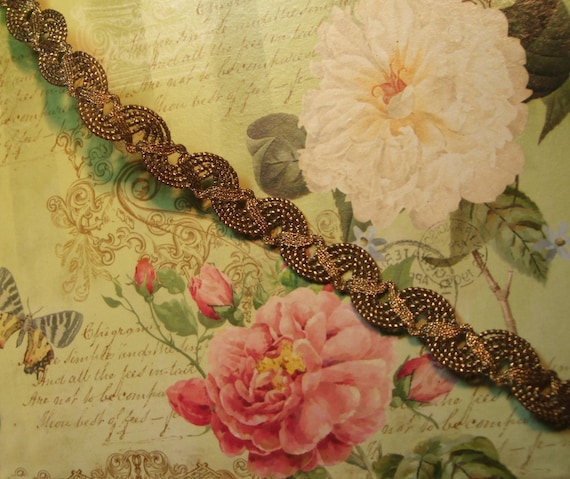 Antique vtg Heavy Gold Bronze Metal Trim Woven Braid Lace Early 1900´s 1" wide 
