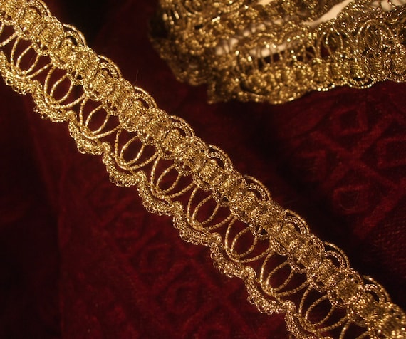 Vintage antique wide Gold Metallic Lace for Silk Ribbon 1-1/4" metal threads BTY Vintage antique wide Gold Metallic Lace for Silk Ribbon 1-1/4" metal threads BTY