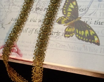 Adornos metálicos de bronce dorado, encaje trenzado de brocado antiguo, pasamanería para almohadas Lampshades bordados trajes históricos de 1/2" de ancho BTY