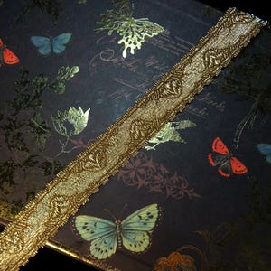 Antique Gold Metallic Lace Tape Tim, french 3/4&quot; = 2cm wide passementerie brocade ribbon braid of woven gold threads, BTY ValuesForEver