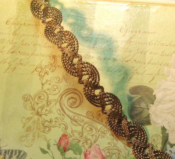 Antique vintage gold metallic metal lace trim ribbon braid for lampshade 1" WIDE 