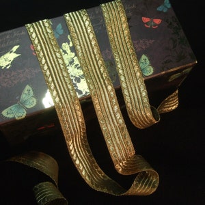 Antique Gold Metallic brocade Lace Tape Tim, french passementerie ribbon braid of woven gold threads, yardage - by the yard, ValuesForEver