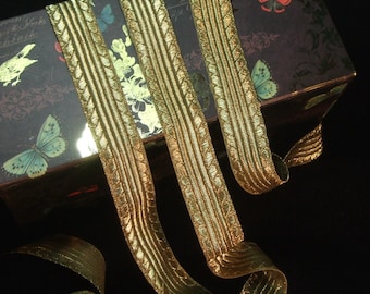 Cinta de encaje de brocado metálico de oro antiguo Tim, trenza de cinta de pasamanería francesa de hilos de oro tejidos, yardas - cortadas a medida, ValuesForEver