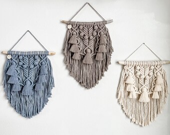 Macrame Wall Hanging | “Piedra” | Boho Wall Hanging with Tassels | Natural, Steel, or Coffee