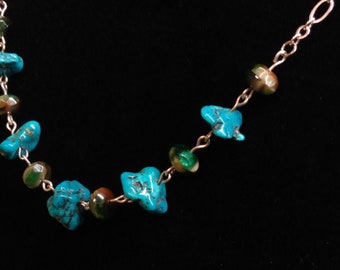 Petite turquoise necklace. Beautiful nacozari turquoise with faceted rondelle czech glass beads.