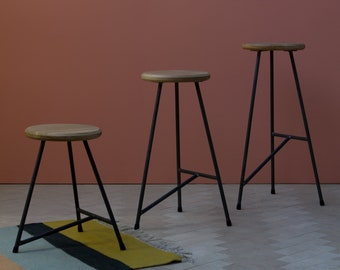 Konk ‖ Huffer J Stool [three heights] ‖ Steel and Oak Stool / Bar Chair