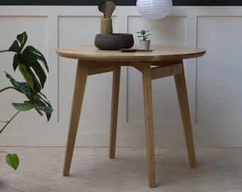 Konk ‖ Round 'Kross' Table ‖ Bespoke sizes available ‖ Mid Century Oak Kitchen Dining Table, Minimal Circular Computer Desk