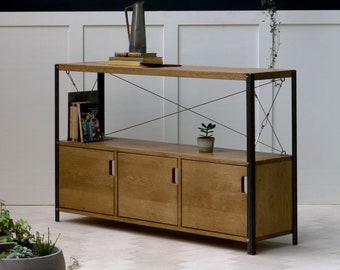 Konk ‖ 'Industrial' Three Cupboard TV Stand ‖ Bespoke sizes available ‖ Oak & Steel Console With Storage, Media Unit Sideboard