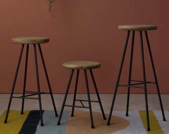 Konk ‖ Huffer N Stool [three heights] ‖ Steel and Oak Stool / Bar Chair