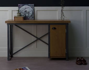 Konk ‖ 'Classic' Industrial Cupboard Desk ‖ Bespoke sizes available ‖ Minimal Oak & Steel Office Desk with Storage