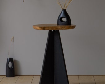 Konk ‖ 'Søm' Side Table ‖ Bespoke sizes available ‖ Modern Oak Live Edge Tall Side Table, Solid Wood Ebonised End Table