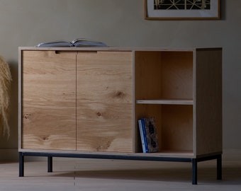 Konk ‖ Teal Sideboard [Oak] ‖ Bespoke sizes available ‖ Oak & Steel Cabinet With Storage, Media Unit With Doors