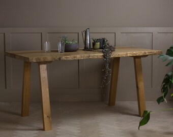 Konk ‖ Waney-Stöng Table [Wooden Legs] ‖ Bespoke sizes available ‖ Live Edge Oak Modern Industrial Kitchen Dining Table, Meeting & Boardroom