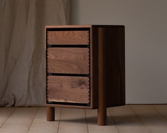 Konk ‖ Yuki Drawers ‖ Bespoke sizes available ‖ Solid Walnut or Oak Drawers, Bedroom Side Table with Storage, Bedside Table Tripod