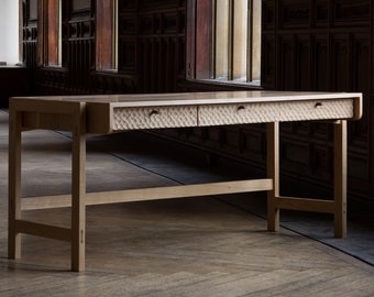 Konk ‖ Tälja Desk [Oak] ‖ Bespoke sizes available ‖ Three Drawers with Carved Fronts, Minimal Solid Wood Table