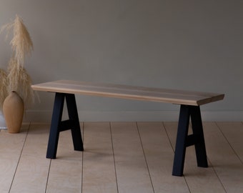 Konk ‖ A Frame Bench [Metal Legs] ‖ Industrial Modern Oak or Walnut Dining Seat, Minimalist Steel Base Hallway Seating, Side Table