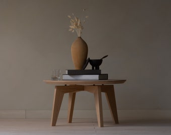 Konk ‖ Round Kross Coffee Table [Oak] ‖ Bespoke sizes available ‖ Mid Century Minimal Oak Low Side Table