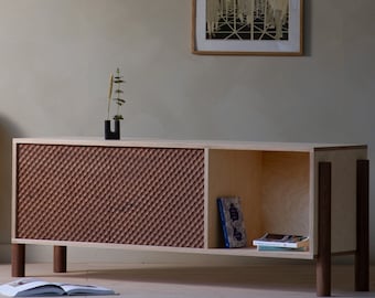 Konk ‖ Kobi Cabinet [Walnut] ‖ Bespoke sizes available ‖ Minimalist Solid Walnut and Ply Cabinet, Mid Century Inspired TV Stand