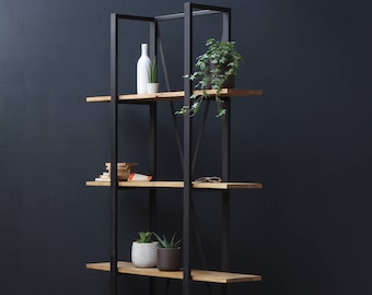 Konk ‖ 'Overhang' Shelving [Metal] ‖ Bespoke sizes available ‖ Modern Oak & Steel Bookcase, Tall Bookshelf