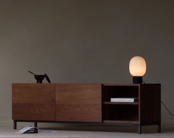 Konk ‖ Chamfered Edge Media Unit ‖ Bespoke sizes available ‖ Minimal Industrial Solid Walnut Cabinet, Mid Century Inspired TV Stand