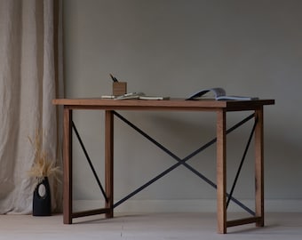 Konk ‖ 'Classic' Desk [Walnut] ‖ Bespoke sizes available ‖ American Black Walnut & Steel Office Writing, Computer Workstation