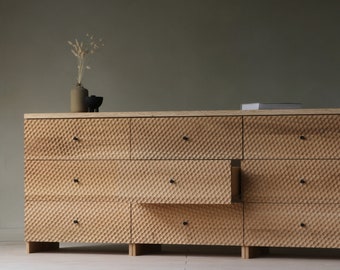 Konk ‖ Skulpt Drawer Chest ‖ Bespoke sizes available ‖ Solid Oak Entrance Hall Storage, Wide Drawers Bedroom or Living Room Sideboard