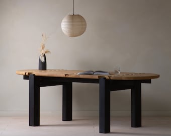 Konk ‖ 'Søm' Table [Oak] ‖ Bespoke sizes available ‖ Live Edge Oak Dining Table, Unique Splined Solid Wood Kitchen / Meeting Table