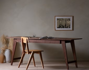 Konk ‖ Three Drawer 'Elementary' Desk ‖ Bespoke sizes available ‖ Minimal Mid-Century Solid Walnut Or Oak Office Workstation With Storage