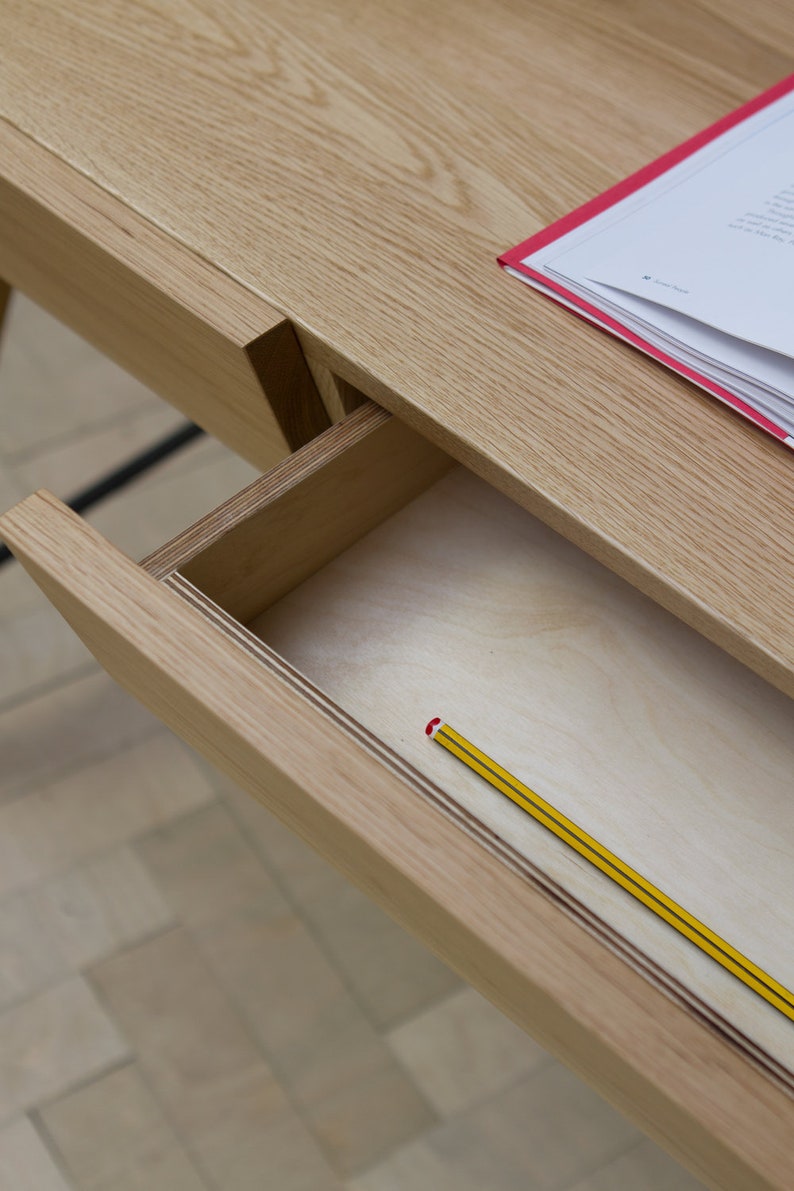 Konk Yackt 2.0 Oak Bespoke sizes available Oak & Steel Mid Century Desk, Modern Minimal Office Work Station with Storage Drawers afbeelding 3