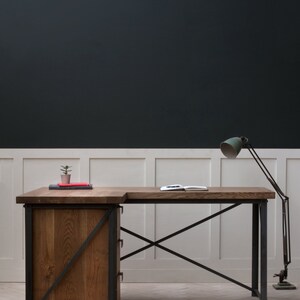 Konk 'Classic' Industrial Corner Desk Left Bespoke sizes available Industrial Oak & Steel Desk With Storage Drawers image 2