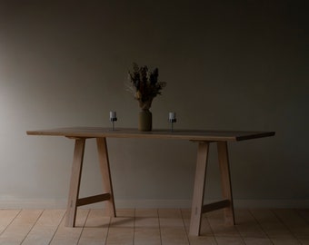 Konk ‖ 'A Frame' Table [Wooden Legs] ‖ Bespoke sizes available ‖ Minimalist Shaker Solid Oak Kitchen Dining Table & Boardroom Desk